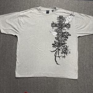 Kani Gold T-Shirt Mens 4X Gray Cross Floral Y2K Crew Neck Short Sleeve Grunge